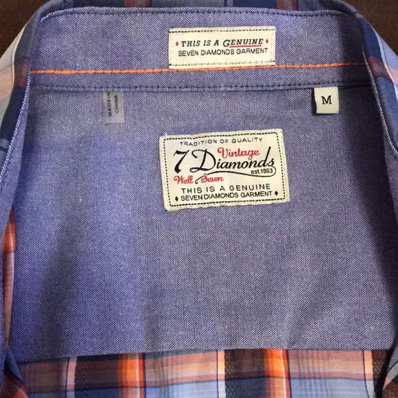 Checkered Blue & Orange 7 Diamonds Button Up - Picture 2 of 6